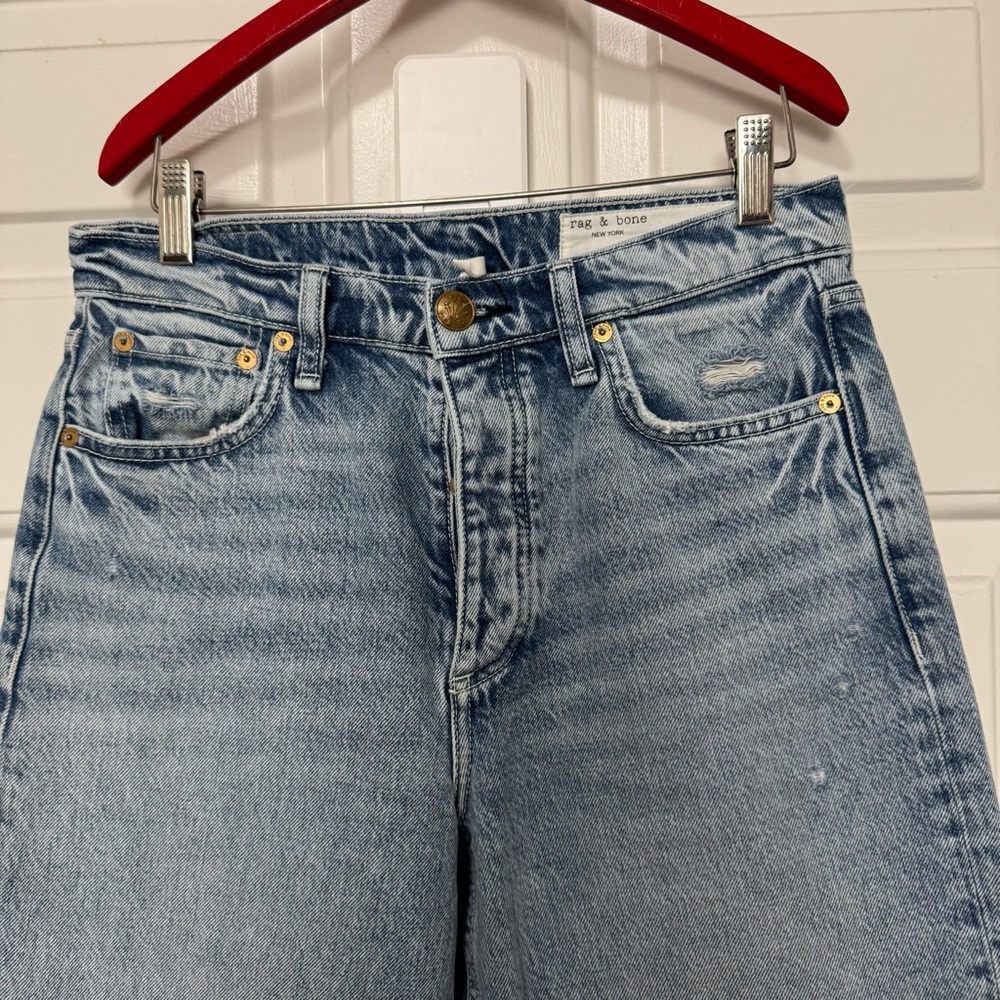 Rag & Bone Andi Distressed High Waist Wide Leg Ankle Jeans Malvern Size 27 - Picture 4 of 14